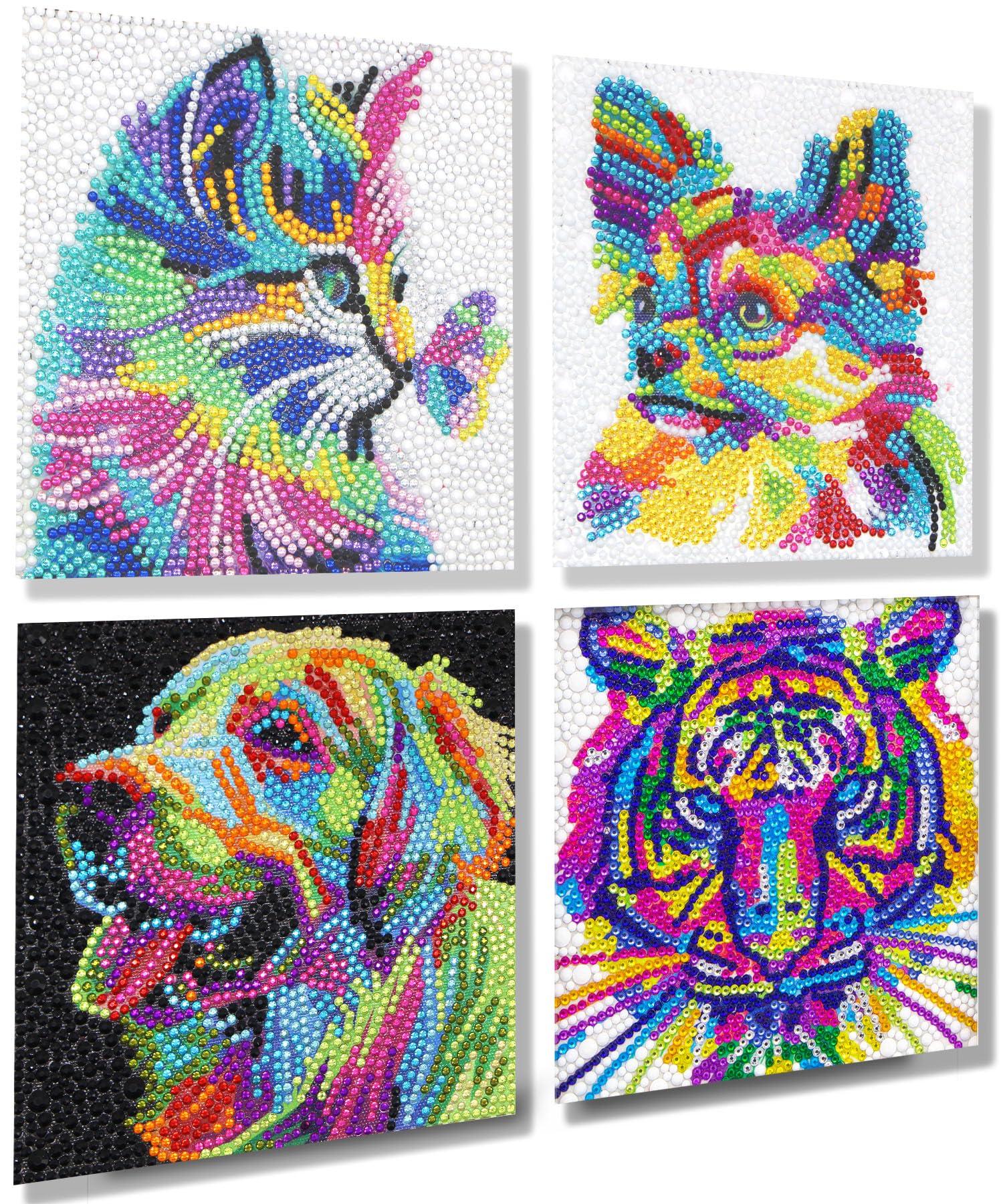 AyuqEjus Diamond Art Kits for Kids,4 Pack Diamond Art for Kids, Arts & Crafts for Kids Ages 8-12,Gem Art 5.9" X 5.9" (Cat Tiger Dog)