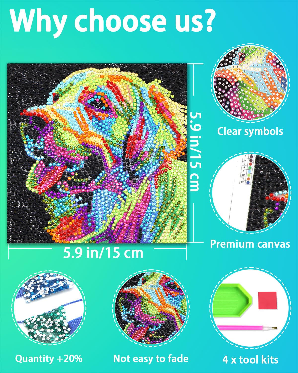 AyuqEjus Diamond Art Kits for Kids,4 Pack Diamond Art for Kids, Arts & Crafts for Kids Ages 8-12,Gem Art 5.9" X 5.9" (Cat Tiger Dog)