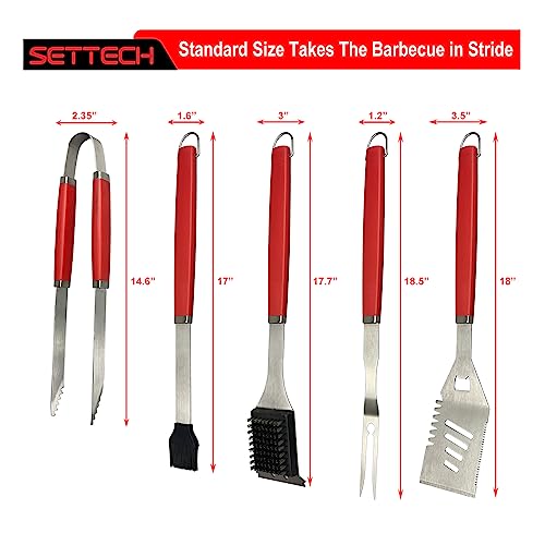 SETTECH 6PCS Grill Set for BBQ Tools Grilling Set,Heavy Duty Grill Utensils for Outdoor Grill with Spatula,Fork,2 Set of Brushes,Tongs and BBQ Press,BBQ Accessories Grill Sets for Men