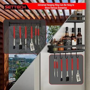 SETTECH 6PCS Grill Set for BBQ Tools Grilling Set,Heavy Duty Grill Utensils for Outdoor Grill with Spatula,Fork,2 Set of Brushes,Tongs and BBQ Press,BBQ Accessories Grill Sets for Men