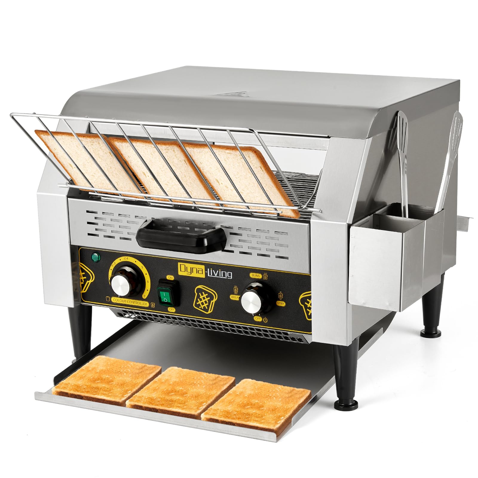 Dyna-Living Commercial Toaster 450 Slices/Hour Stainless Steel Restaurant Toaster Conveyor with Storage Boxes 2600W Heavy Duty Industrial Conveyor Toasters Bagel Toaster Conveyor Belt Toasters