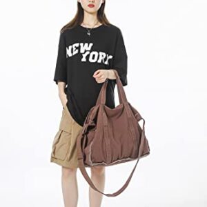 Micmores Tote Bag for women, Retro Hobo Purse Crossbody Handbag Large Canvas Shoulder Bags for School Work Travel Shopping(Brown)