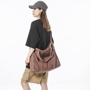 Micmores Tote Bag for women, Retro Hobo Purse Crossbody Handbag Large Canvas Shoulder Bags for School Work Travel Shopping(Brown)