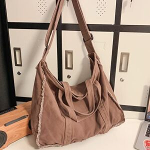 Micmores Tote Bag for women, Retro Hobo Purse Crossbody Handbag Large Canvas Shoulder Bags for School Work Travel Shopping(Brown)