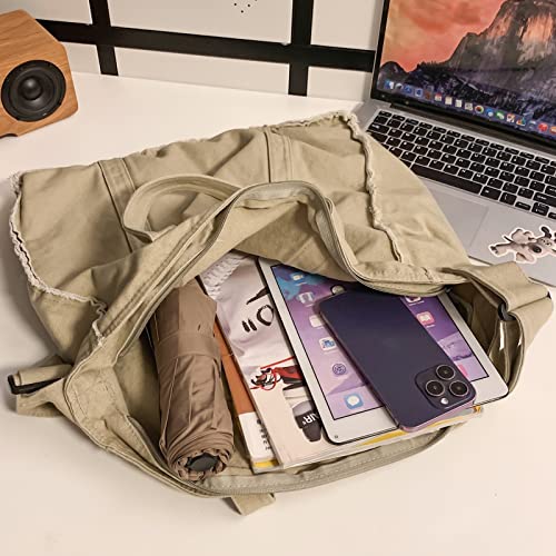 Micmores Tote Bag for women, Retro Hobo Purse Crossbody Handbag Large Canvas Shoulder Bags for School Work Travel Shopping(Brown)