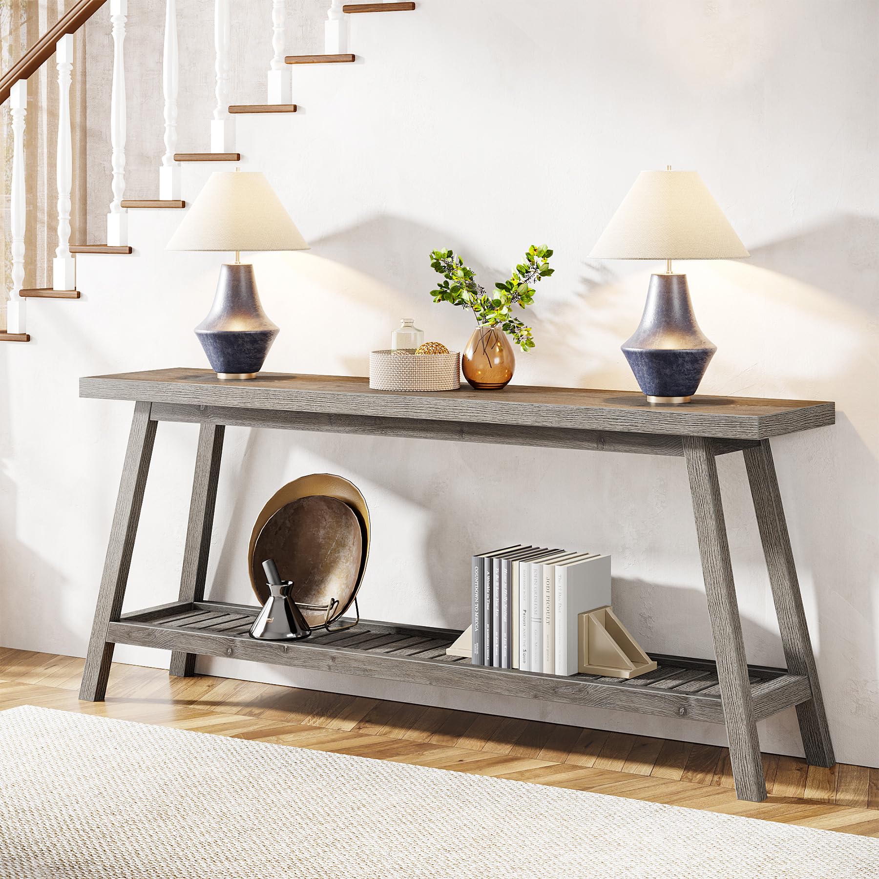 Tribesigns Farmhouse Console Entryway Table: 70.9 Inches Extra Long Console Table for Entryway, 2-Tier Narrow Wood Foyer Sofa Couch Table for Hallway, Entrance, Living Room, Grey