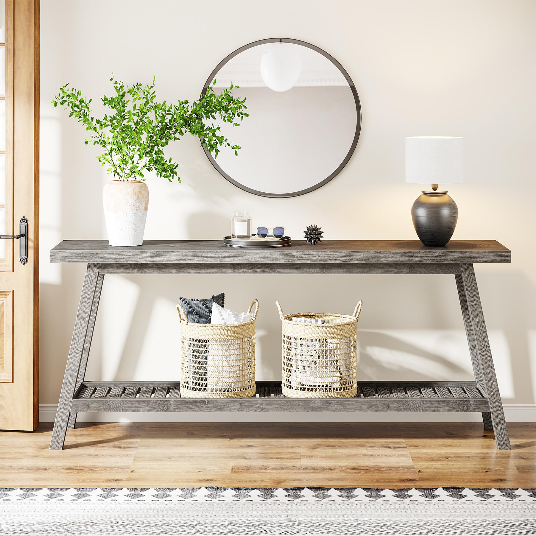 Tribesigns Farmhouse Console Entryway Table: 70.9 Inches Extra Long Console Table for Entryway, 2-Tier Narrow Wood Foyer Sofa Couch Table for Hallway, Entrance, Living Room, Grey