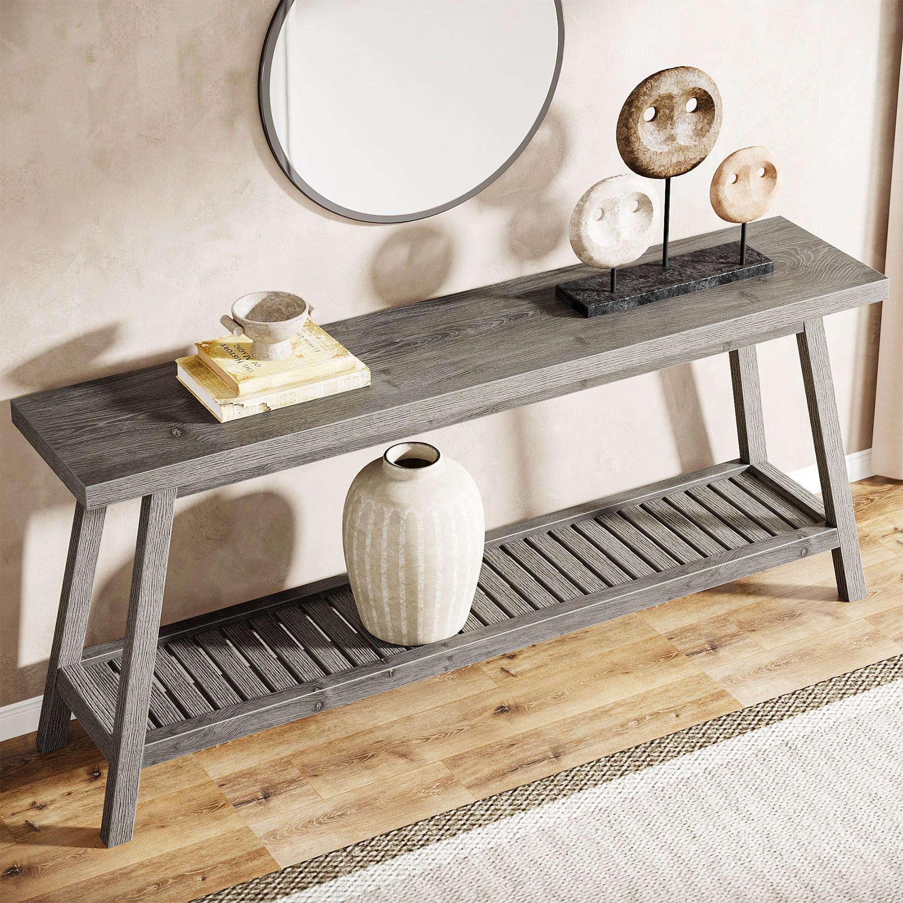 Tribesigns Farmhouse Console Entryway Table: 70.9 Inches Extra Long Console Table for Entryway, 2-Tier Narrow Wood Foyer Sofa Couch Table for Hallway, Entrance, Living Room, Grey