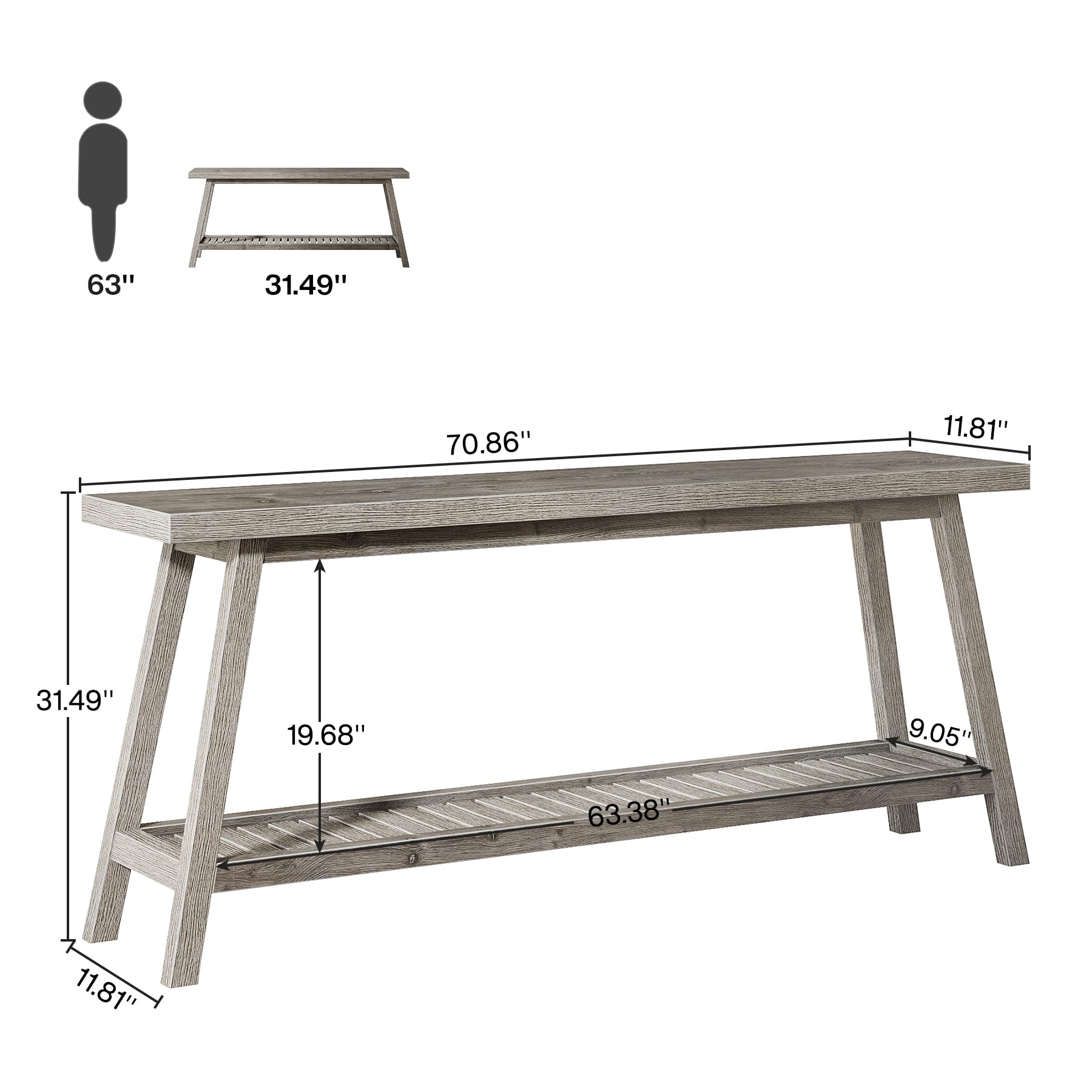 Tribesigns Farmhouse Console Entryway Table: 70.9 Inches Extra Long Console Table for Entryway, 2-Tier Narrow Wood Foyer Sofa Couch Table for Hallway, Entrance, Living Room, Grey