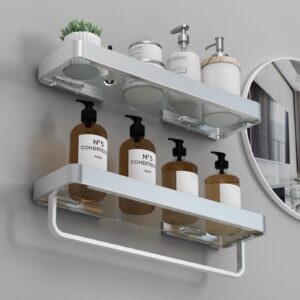 dancrul Bathroom Shelf Glass Bathroom Shelves Wall Mounted Rectangular Floating Shelves for Wall Decor Bathroom Organizer Matte Silver Set