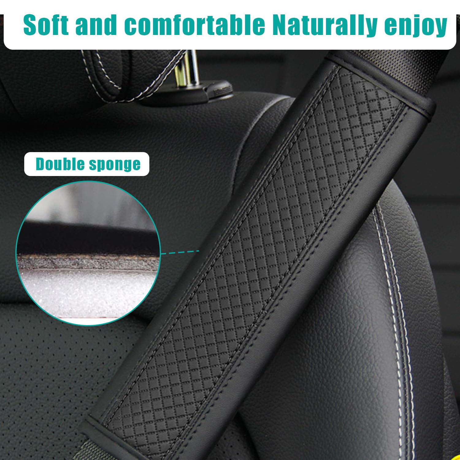 Smeyta Leather Seat Belt Covers for Cars 2PC,Car Seat Belts Universal for Adults and Children,Safety Belts Shoulder Strap Pad,Car Interior Accessories(Black,2PC)