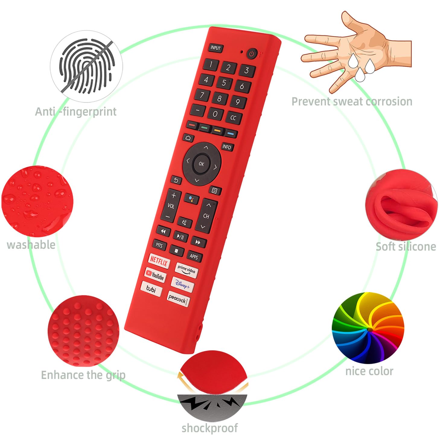 Silicone Cover for Hisense Voice Remote,Hisense ERF3J80H ERF3G80H ERF3F80H Remote Case Cover Hisense 4K UHD Android Smart TV Remote Shockproof Silicone Sleeve with Lanyard(Red)