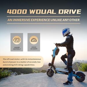 MORADVEN Electric Scooter high Power Dual Drive 4000W Motor, top Speed 60 mph, 60V45AH Range 90 Miles 13-inch Large Screen Removable seat Off-Road Tires Adult Electric Scooter