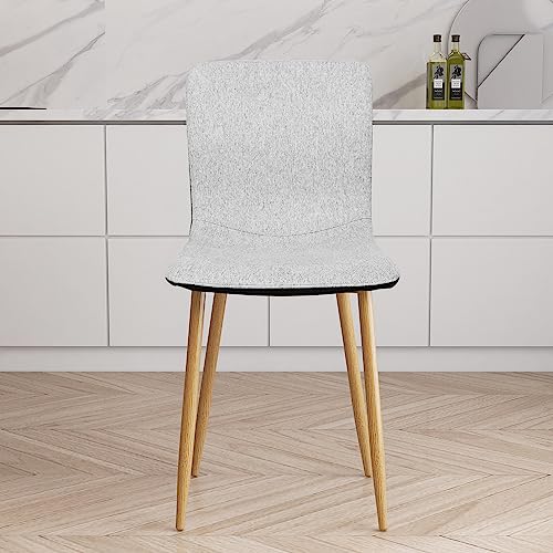 Fangflower Set of 4 Dining Chairs Fabric Cushion, Leather Seat Back, Metal Legs for Kitchen Living Room Hallway, Greyblack