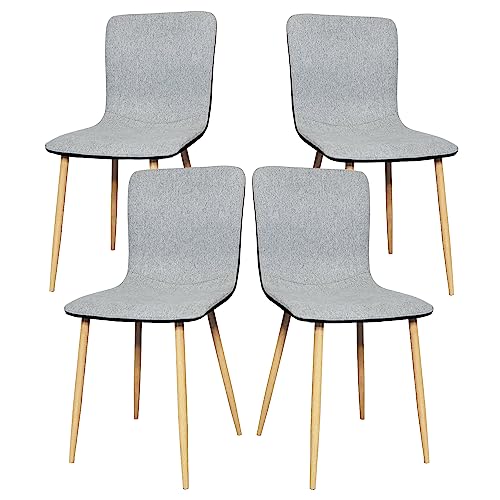 Fangflower Set of 4 Dining Chairs Fabric Cushion, Leather Seat Back, Metal Legs for Kitchen Living Room Hallway, Greyblack