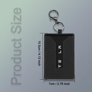 Car Key Clip, PU Leather Key Card Cover, Key Card Holder Case with Keychain Fit for Model 3 and Model Y (Black)