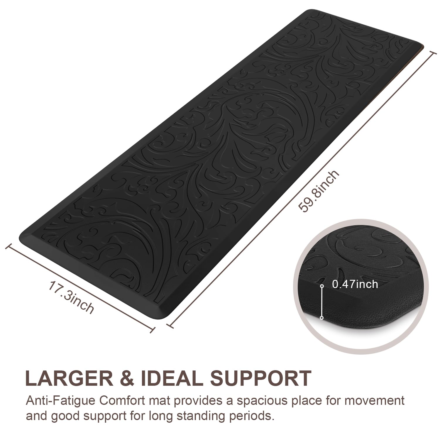 KMAT Kitchen Mat Cushioned Anti-Fatigue Waterproof Non-Slip Standing Mat Ergonomic Comfort Rug for Home,Office,Sink,Laundry,Desk 17.3" (W) x 60"(L),Black