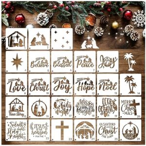 christmas stencil christian reusable drawing bible stencils for painting on wood crafts cookie canvas shirts ornament (26 christmas 3in)