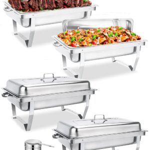 Granvell Rectangular Chafing Dish Buffet Set, Catering Food Warmer for Parties, Wedding, Birthday, Christmas, Chafing Server Dish, 8QT Water Pan, 4 Pack