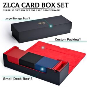 ZLCA Card Deck Box for MTG TCG Cards, 1500+ Premium Trading Card Storage Box with Dice Tray, with 3 PCS Card Deck Cases fit 110+ Double Sleeved Cards, for Sports Card Gift (Black&Red Set)