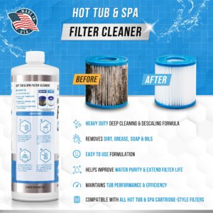 ACTIVE Spa Hot Tub Filter Cleaner - 32oz (2-4 Uses) Cleaning Soaking Solution, Hot Tubs & Pool Cartridge Cleaner, Natural Power Degreaser to Revive & Prolong O-Filters Life Time - Made in USA