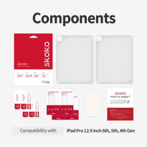 skoko 2pack Back Body Protective Film Skin compatible with iPad Pro 12.9 4/5/6 Generation, Transparant Matte Cover, Seems likes to Screen protector, Ultra thin compatible with all case