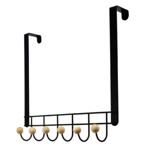 goodsdeco over the door hooks - 6 hooks, heavy duty over the door coat towel hat scarf rack hanger, wooden door hooks, behind back of door (black)