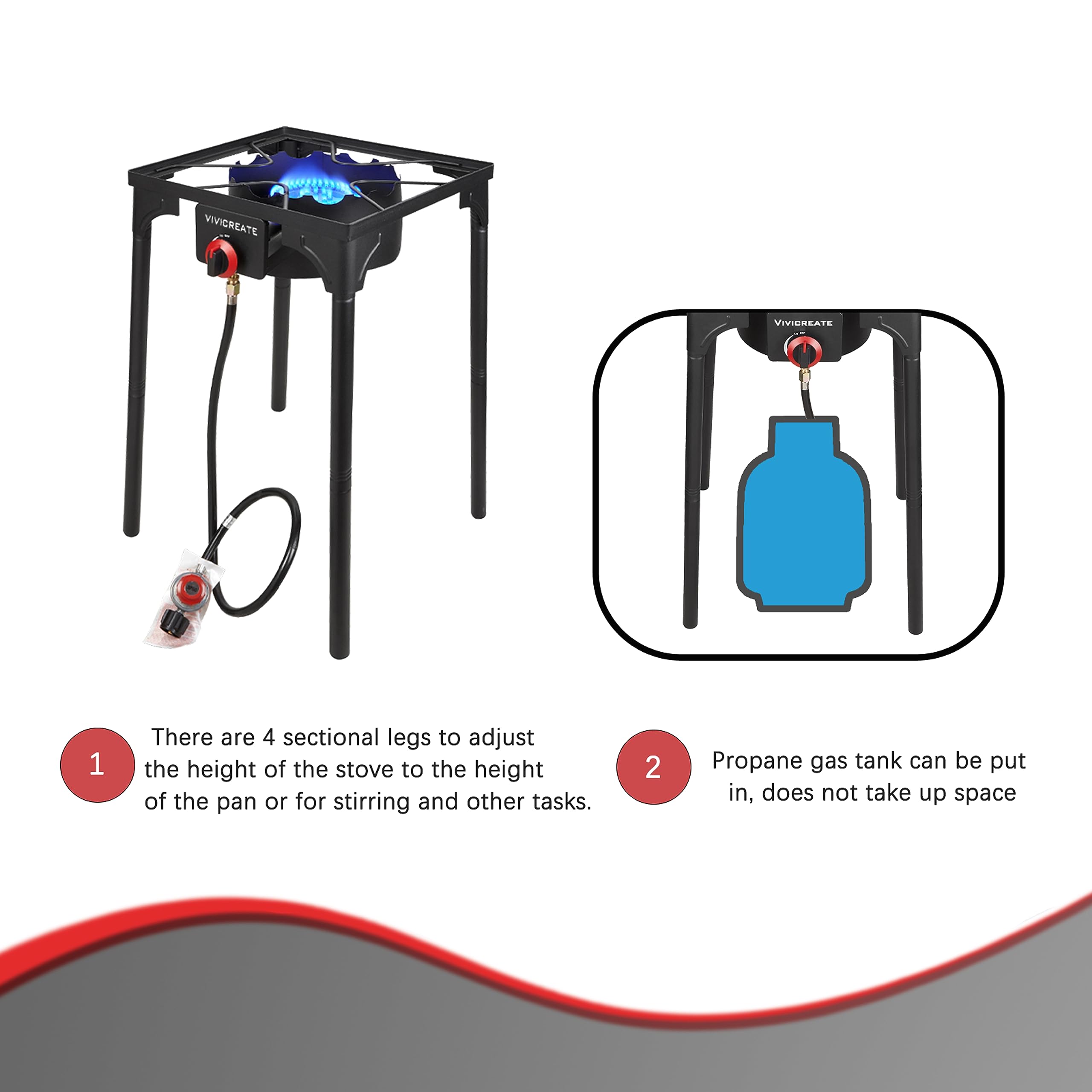 Vivicreate 30000 BTU free standing Outdoor Stove, Side burners,Camping Stove, 0-20 PSIG high pressure stove include CSA listed regulator and gas pipe