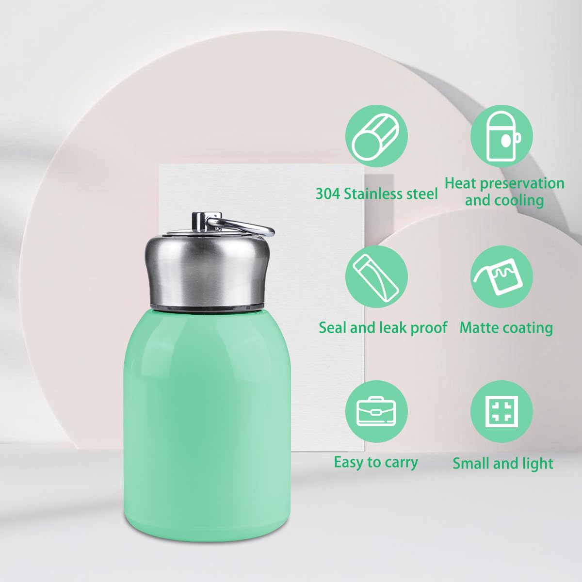 Frigatebird Mini Thermal Mug, 10oz/300ml Water Bottle Leak Proof Vacuum Water Flasks Stainless Steel Bottle Cup for Kids Women Indoor Outdoor Travel (Green)