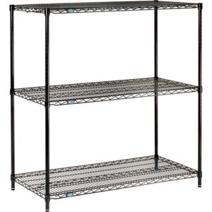 Nexel Black Epoxy, 3 Tier, Wire Shelving Starter Unit, 42" W x 18" D x 34" H