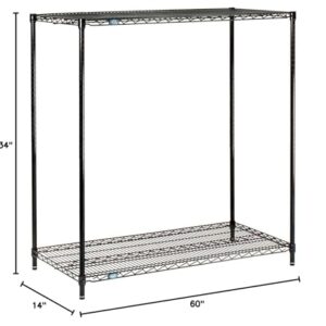 Nexel Black Epoxy, 2 Tier, Wire Shelving Starter Unit, 60" W x 14" D x 34" H