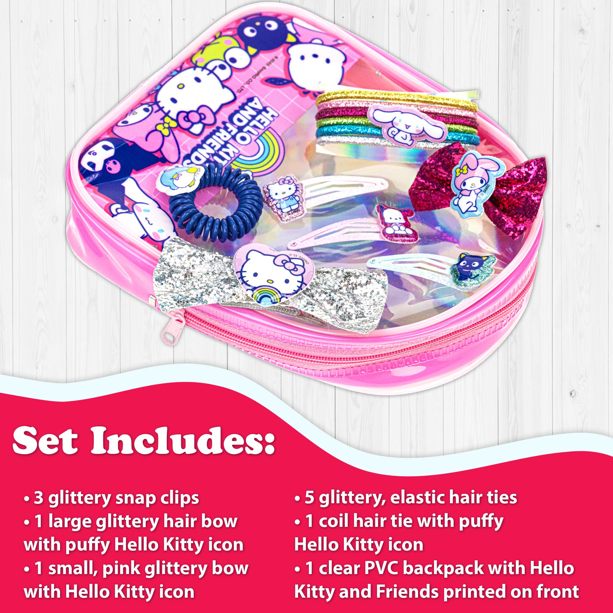 Hello Kitty and Friends Mini Backpack Hair Accessories Gift Bag Set includes for Kids Girls, Ages 3+ perfect for Birthdays, Parties, Sleepovers & Makeovers