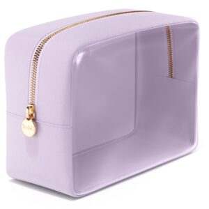 embla clear cosmetic bag makeup bag, clear zipper pouch cosmetics bags cute womens make up pouches, clear toiletry travel bag tote, preppy purse cosmetic organizer mini small large makeup bags, lilac