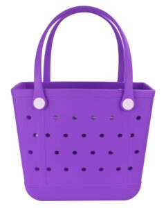 addoklm medium size lightweight rubber beach bag baby small waterproof washable tote (purple)