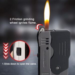 Torch Lighter, Switchable Jet Flame Lighter Butane Refillable with Lockable Function, Foldable Cool Design Lighters, Windproof Adjustable Jet Flame and Soft Flame(without Butane Gas)-Black