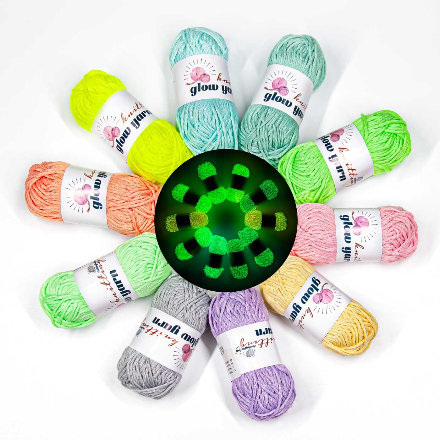 Bulingbuling Glow in The Dark Yarn, Crochet Yarn for Crocheting,Yarn for DIY Art,Knitting, Crocheting, and Crafts-10 Pack of Total520g/18oz- 546 Yards Colorful