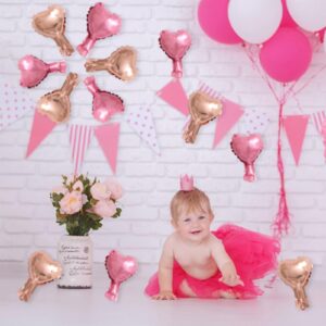 100 Pcs 5in Heart Shaped Balloons Pink Rose Gold Foil Mylar Balloons Foil Balloon Decoration for Women Girls Valentine's Day Birthday Wedding Proposal Bridal Bachelorette Party Decor