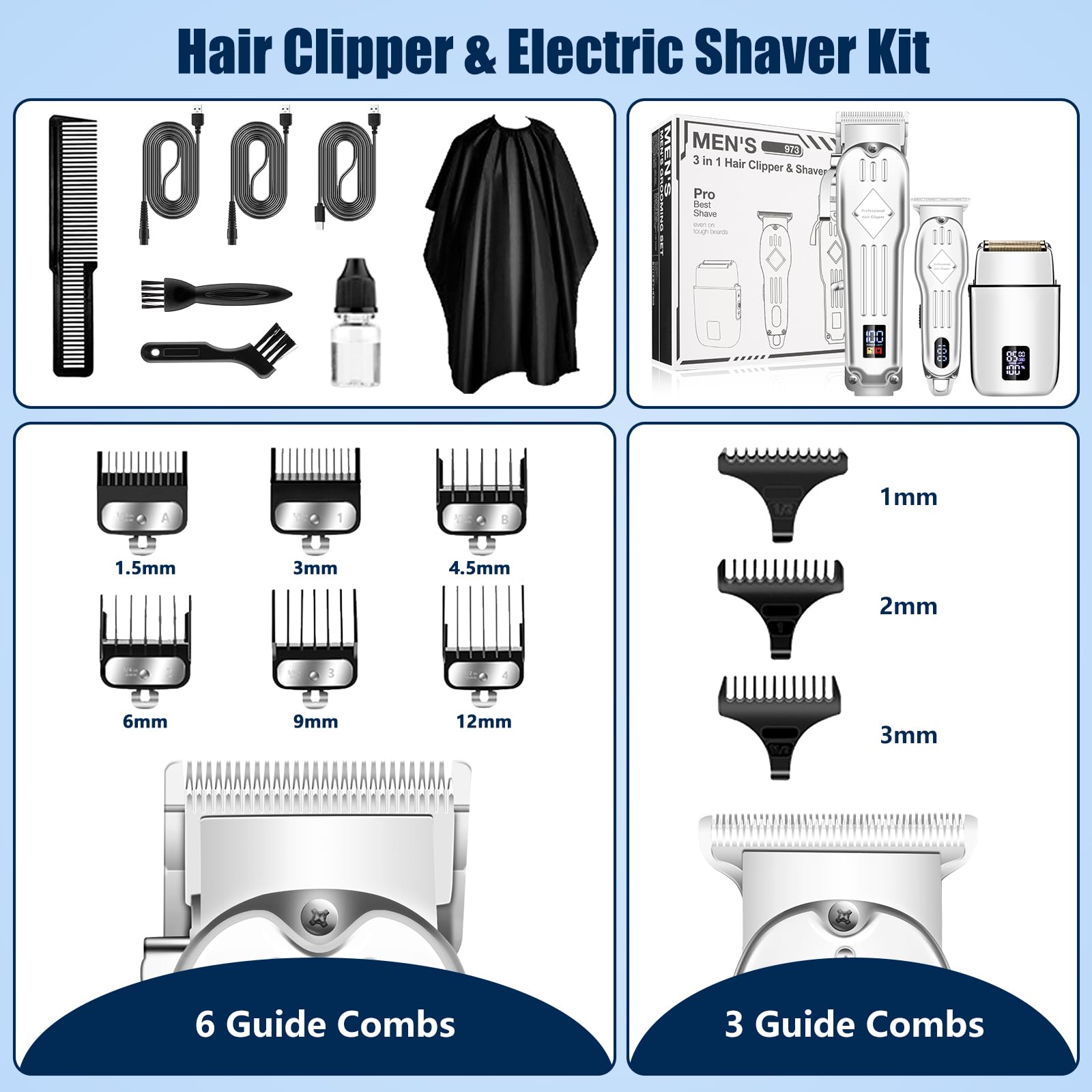 SUNNOW Hair Clippers Professional Cordless for Men, Electric Foil Shavers Razor & Beard Hair Trimmer Kit, Rechargeable Hair Cut Machines Fade Clippers Set, 3 in1 Beard Trimming Kit for Home, Barber