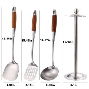 Kitchen Utensil Set, 6 Piece Stainless Steel Cooking Utensils with Rotating Holder Organizer, Kitchen Tools Slotted Spoon, Slotted Spatula, Large Spoon, Soup Ladle, Spatula, Pasta Server