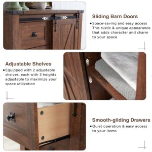 T4TREAM 5 Drawers Dresser for Bedroom w/Sliding Barn Door, Farmhouse Modern Dresser Tall 5 Chest of Drawers, Storage Organizer Dresser for Bedroom, Hallway, Living Room, Kids Room, Reclaimed Barnwood