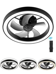 dourary flush mount ceiling fans with lights and remote, minimalist 20 in dimmable low profile ceiling fan, match any interior, stepless color temperature change, and 6 speeds - black