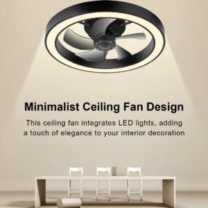 DOURARY Flush Mount Ceiling Fans with Lights and Remote, Minimalist 20 in Dimmable Low Profile Ceiling Fan, Match any Interior, Stepless Color Temperature Change, and 6 Speeds - Black