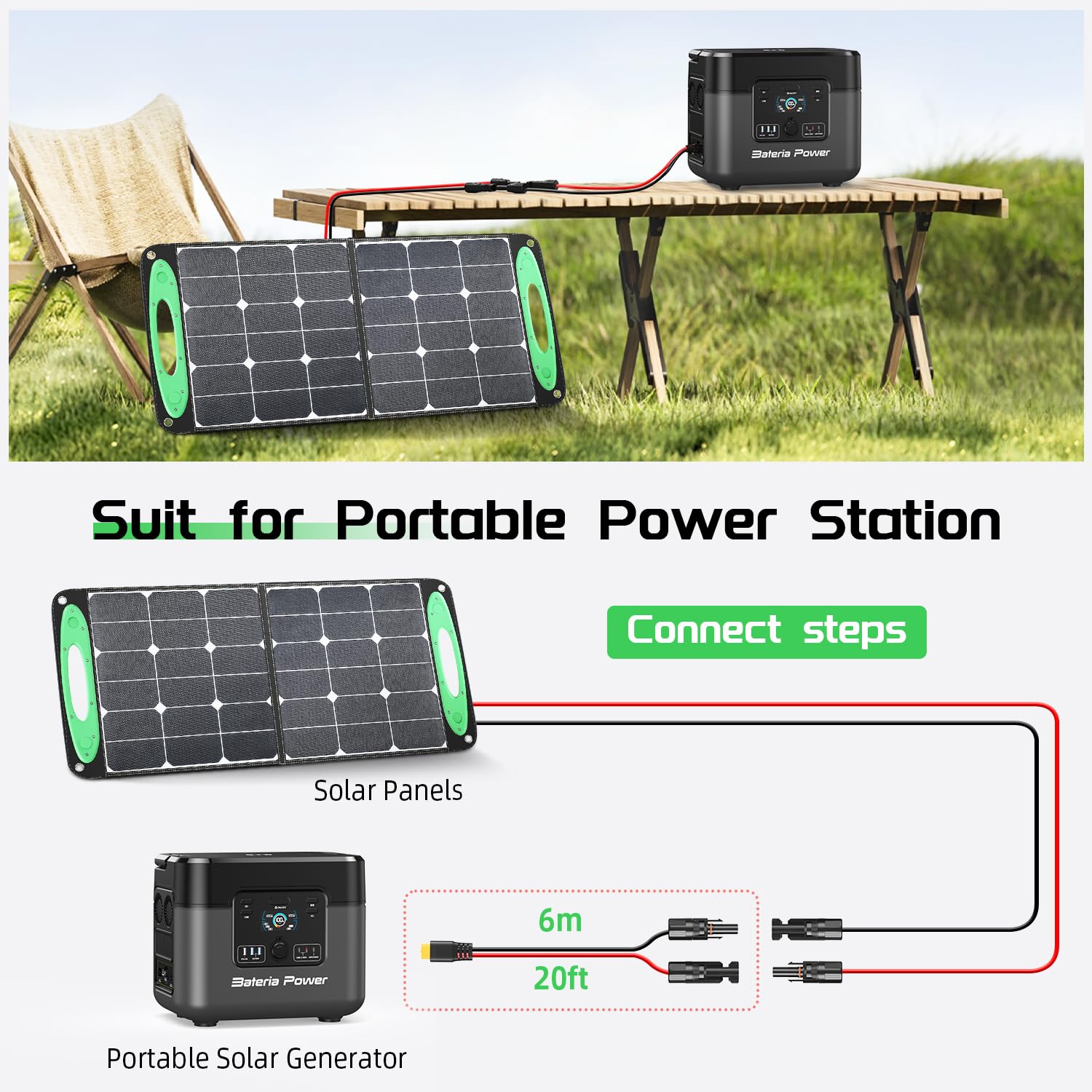 Bateria Power Solar to XT60 Charge Extension Cable, 12AWG 15Ft Solar Connector to XT60 Adapter Cable for Solar Panel to Portable Power Station Solar Generator LiFePO4 Battery RV