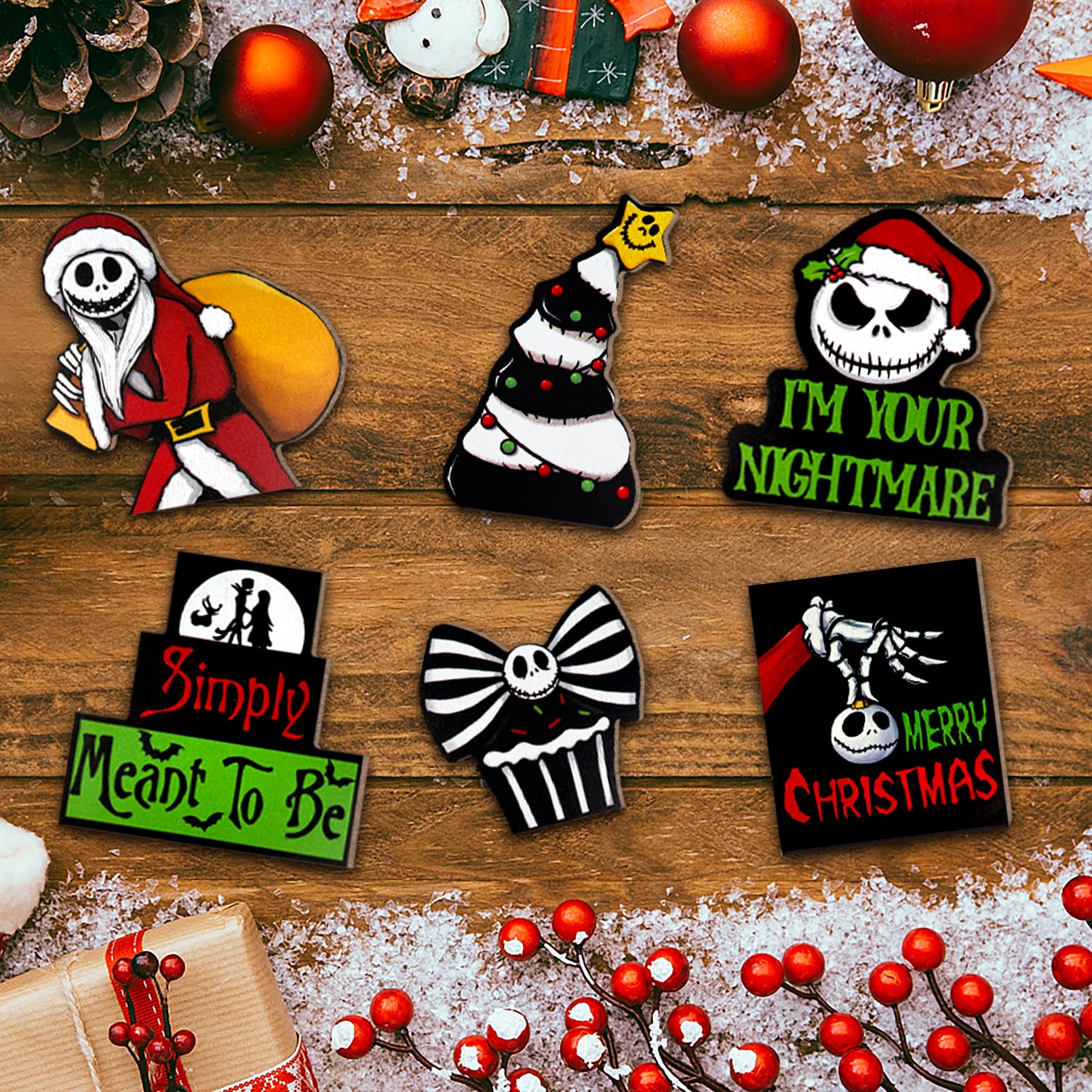 Guoofu Christmas Tiered Tray Decor, Night. mare BE Fore. Xmas Tray Decorations, Jack Skellington Santa Black Christmas Tree Wooden Signs, Rustic Holiday Home Decor for Tabletop Mantel