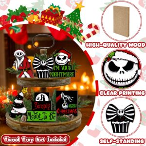 Guoofu Christmas Tiered Tray Decor, Night. mare BE Fore. Xmas Tray Decorations, Jack Skellington Santa Black Christmas Tree Wooden Signs, Rustic Holiday Home Decor for Tabletop Mantel