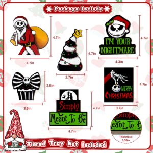 Guoofu Christmas Tiered Tray Decor, Night. mare BE Fore. Xmas Tray Decorations, Jack Skellington Santa Black Christmas Tree Wooden Signs, Rustic Holiday Home Decor for Tabletop Mantel