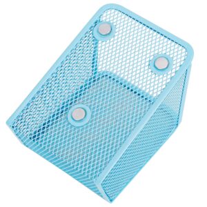 LUCYCAZ Magnetic Pen Holder - Single Magnetic Pencil Locker Holder Organizer, Blue Mesh Marker Holder Pen Basket for Whiteboard, Refrigerator and Locker