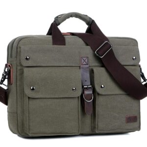 Stylish 17 inch Canvas Laptop Bag Messenger Bag Briefcase Vintage Crossbody Shoulder Bag Military Satchel for Men BC-07 (Army-Green)