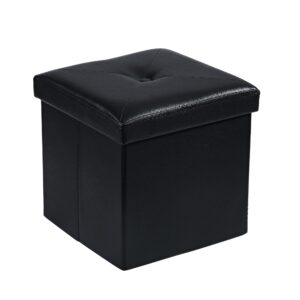 VECELO Storage Ottoman, Footrest Footstool, 11.8'' Folding Ottoman Small Square Cube Storage Chest for Living Room Utility Room Entryway, Holds up to 176 lb, Easy to Assemble, Black