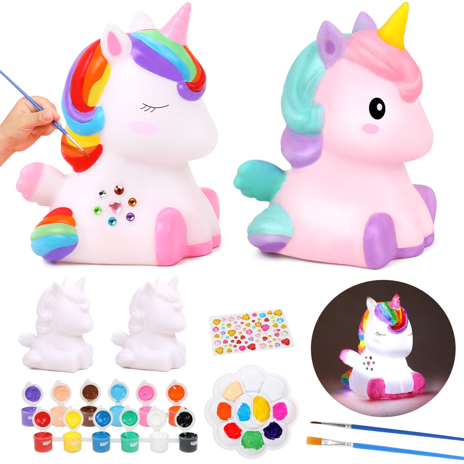 dededa 2Pcs Paint Your Own Unicorn Night Light Art Kit, Arts and Crafts for Kids Ages 4-8,Unicorn Toys Unicorns Gifts for Girls Ages 6-8 Painting Kit for Kids 4 5 6 7 8 9 10 11 12+